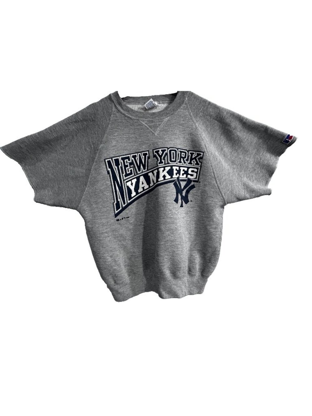 Vtg 90s New York Yankees Cutoff Crew Neck Sweatshirt L MLB Russell Athletic